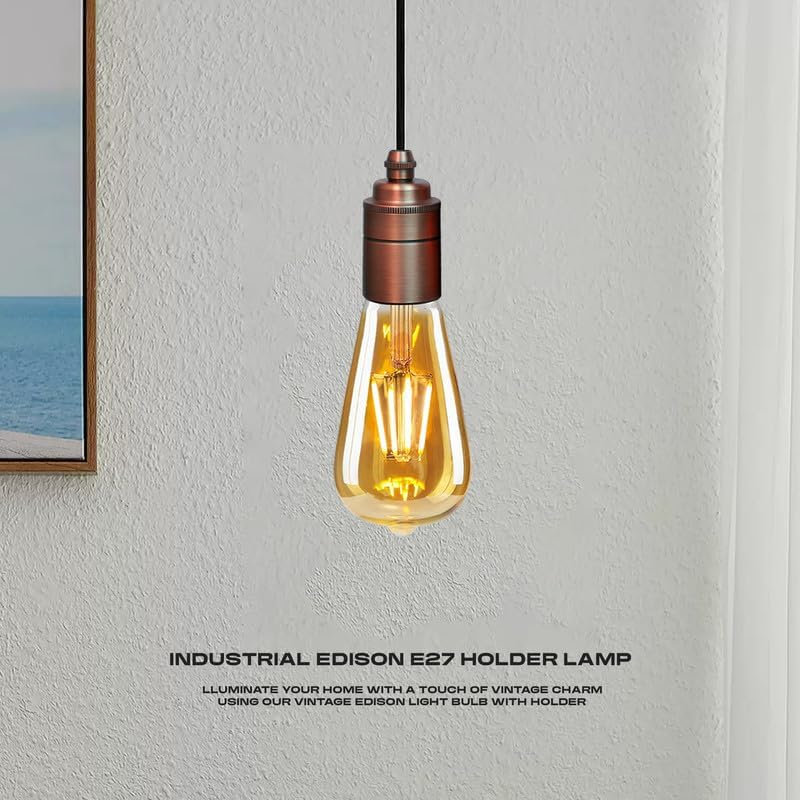 Vintage E27 Metal Ceramic Lamp Holder Bulb Socket, Edison Screw Light Bulb Socket Adapter for DIY Ceiling and Pendant Lighting