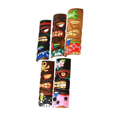Ensemble de 5 masques muraux Alesia en bois tropical sculptés à la main et durables, peints à la main et multicolores - 12 pouces de haut