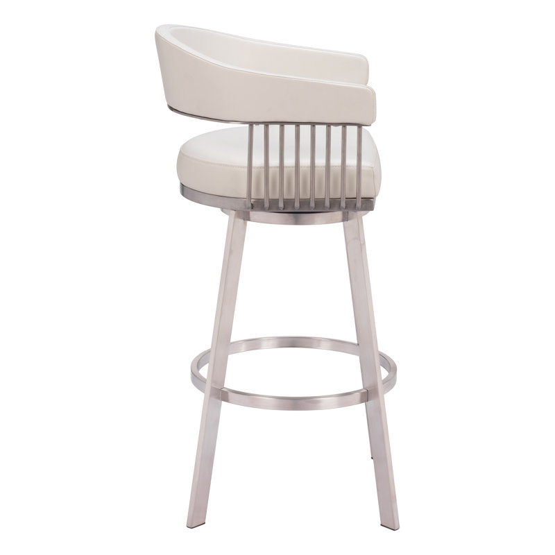 White Faux Leather and Metal Swivel Counter Stool