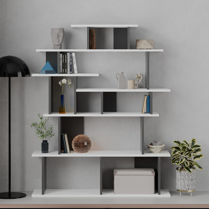 Avalinn Freestanding Bookcase | Multi-Level Storage & Modern Design, Anthracite/White