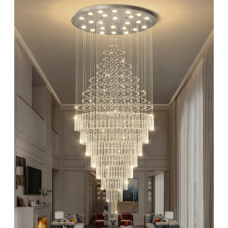 Lustre en cristal pour plafonds hauts argenté, Argent