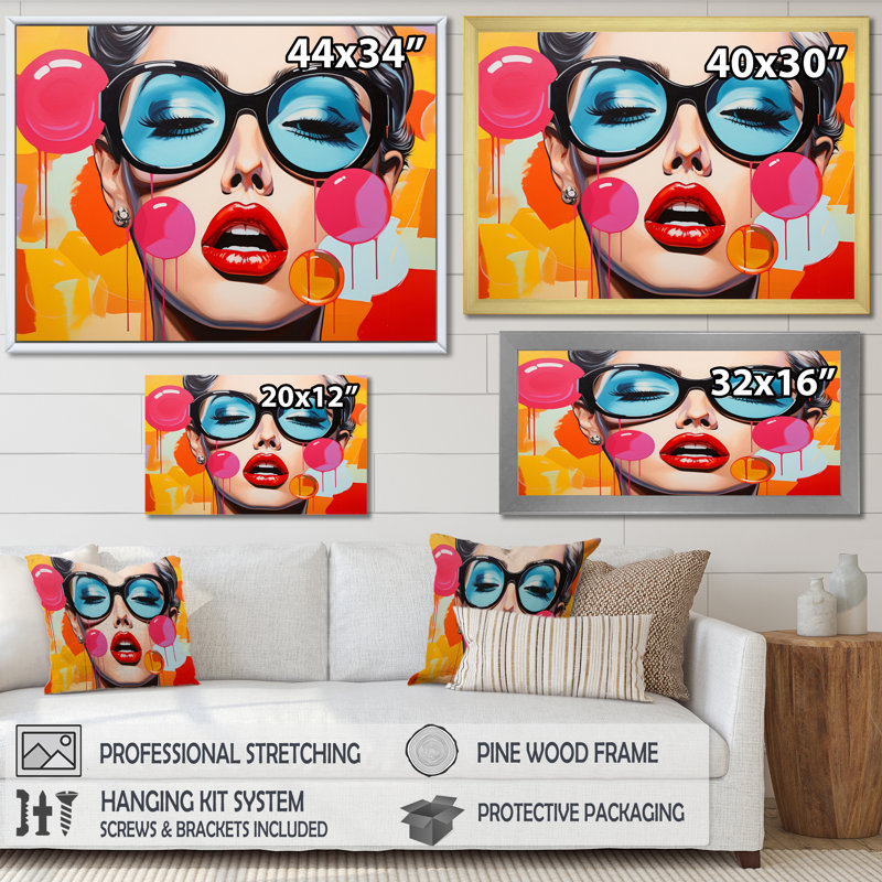 Décoration murale Pop Art Bubble Retro Portrait II - People, H 12 po x l 20 po x P 1 po, Toile tendue