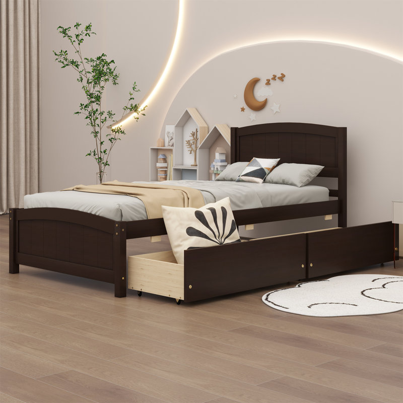 Lit plateforme simple avec deux tiroirs, Espresso