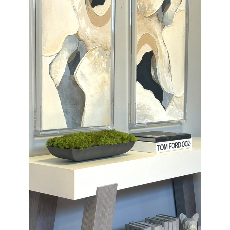 Moss 6" Artificial in Fiberstone Planter, Gray, 6"H x 22"W x 7"D