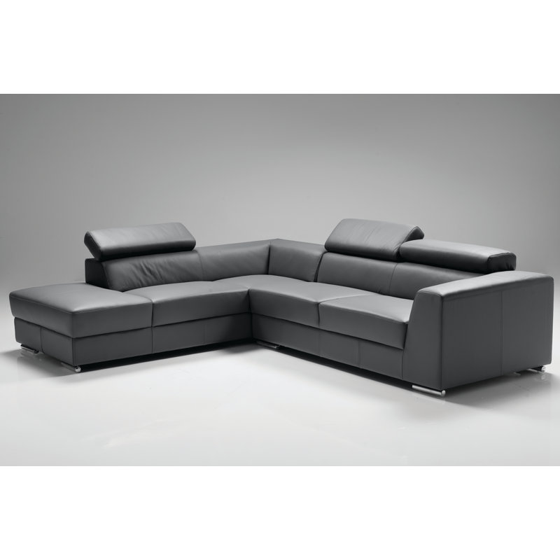 Icon Upholstered L-Shaped Sectional, Dark Gray Leather Match, Right Hand Facing