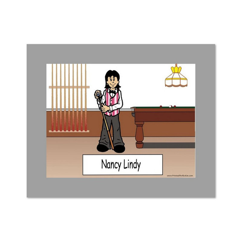 Personalized Pool Player, Billiards - Female Caricature with a Mat & Frame - Ready to hang!, Yes