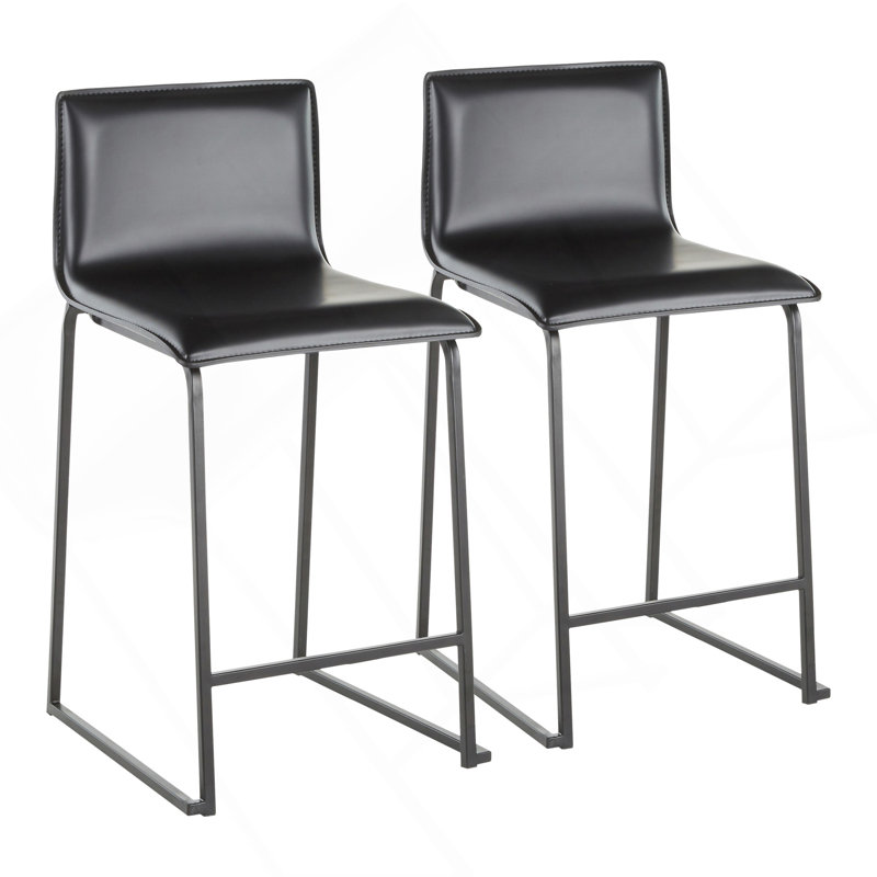 Mara 26" Contemporary Counter Stool In Black Metal And Black Faux Leather By Lumisource - Set Of 2, Black, Black