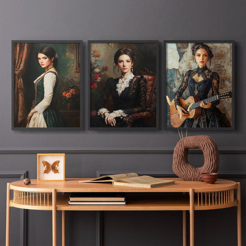 Série féminine LX -Set de 3 estampes numériques giclées -Prêt à accrocher, Noir, H 10 po x l 24 po
