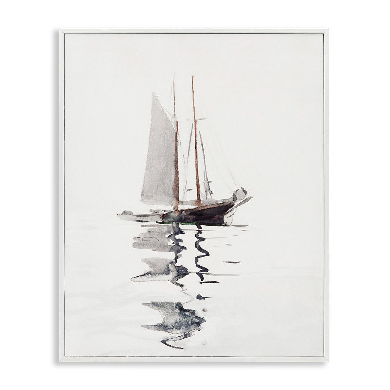 Tracile voilier flottant flottant seul, reflet de la giclée, art texturé par lettres et lignes, L 24 po x H 30 po