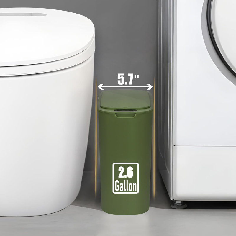 Poubelle de salle de bain automatique à capteur de mouvement avec couvercle, poubelle sans contact 2,6 gallons, poubelle mince en plastique pour poubelle pour chambre à coucher, bureau, dortoir (vert)