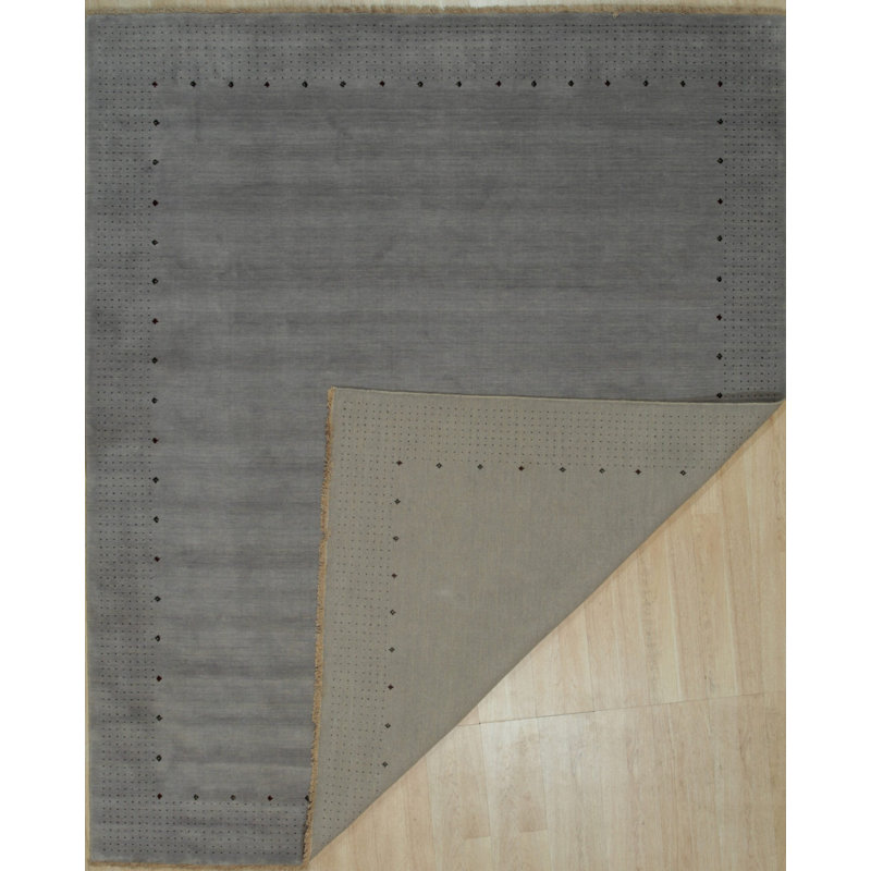 8x10 Gray Hand-Knotted Wool Dotted Border Open Field Solid Modern Contemporary Carpet Rug