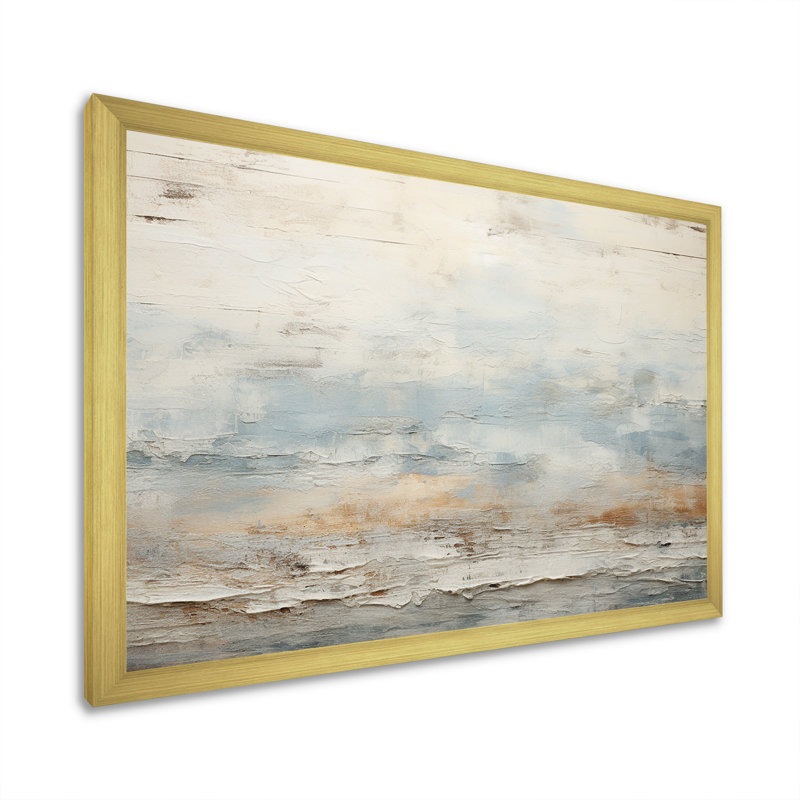 «Beige Blue Ocean Storm», reproduction d'art sur toile, formes abstraites, Cadre doré simple, H 16 po x l 32 po x P 1 po