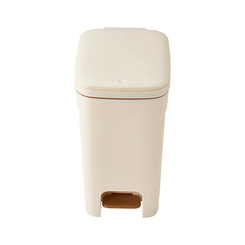 Plastic Step On Waste Bin, 32.8cm H x 18.8cm W x 25.9cm D, Cream