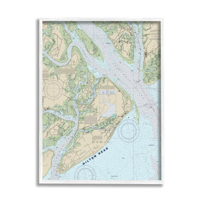 Hilton Head South Carolina Coastal Nautical Map White Framed Giclee Texturized Art by Daphne Polselli