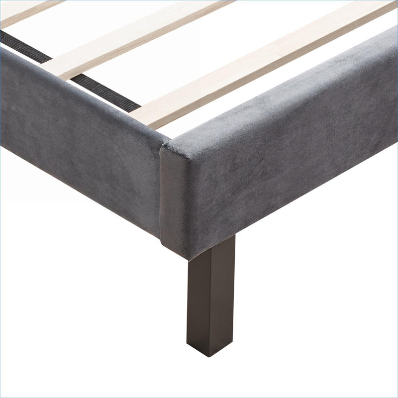 Pour un usage quotidien dans la chambre à coucher Lit de luxe grand lit plateforme capitonné en velours gris neutre avec support en lattes de bois