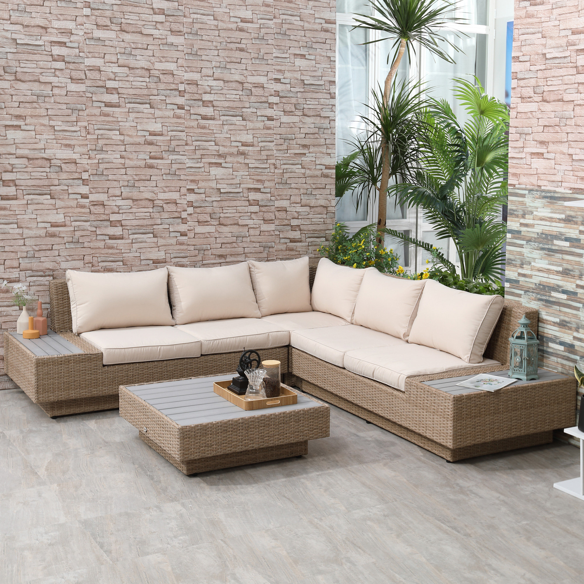 Mistana Vidur Wicker 5 Person Garden Lounge Set with Cushions Reviews Wayfair