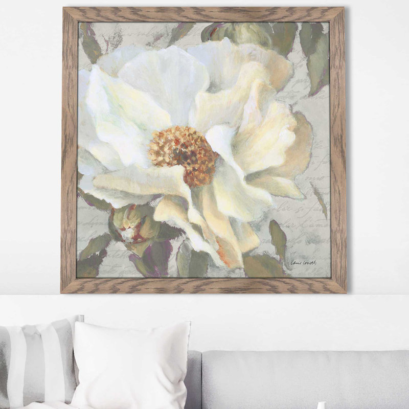 Blooming Peony Lettre II par Lanie Loreth - Peinture, Cadre taupe délavé, H 25,5 po x l 25,5 po x P 1 po