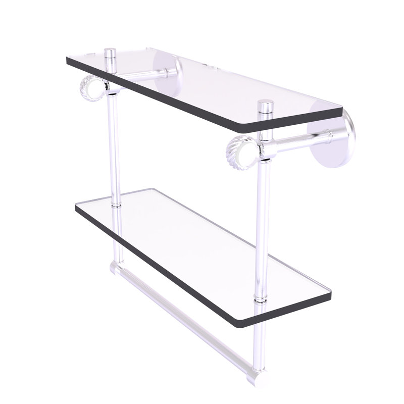 Tablette à 2 niveaux en verre Margolis, H 12,8 po x l 16 po x p 5,6 po, Chrome satiné