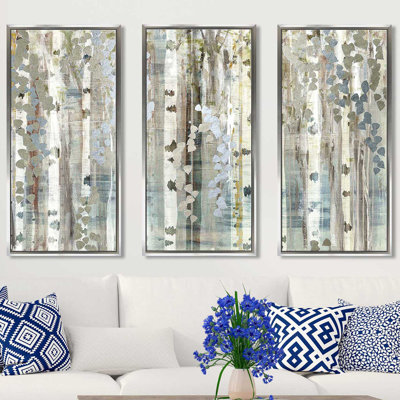 «Birch Wood Meadow» par Susan Jill, reproduction sur toile flottante 3 pièces