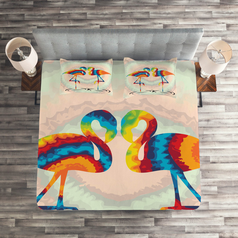Flamingo Coastal Polyester Coverlet, King Bedspread + 2 Shams
