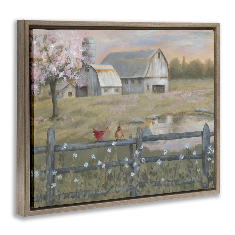 Blossoming Trees Country Farm, H 17 po x l 21 po, Cadre flottant orme Montalcino