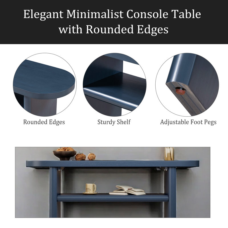 Elegant Minimalist Console Table With Rounded Edges And Sturdy Shelf Design For Entryway, Living Room, Navy
