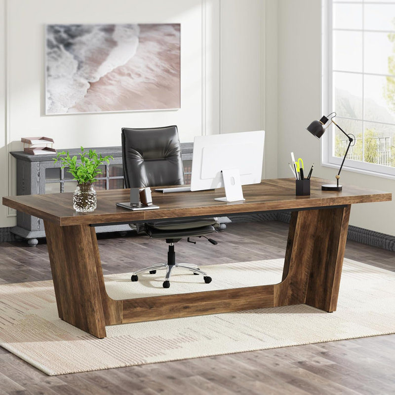 Table d'ordinateur de bureau 71 po avec caisson en bois massif 71 po