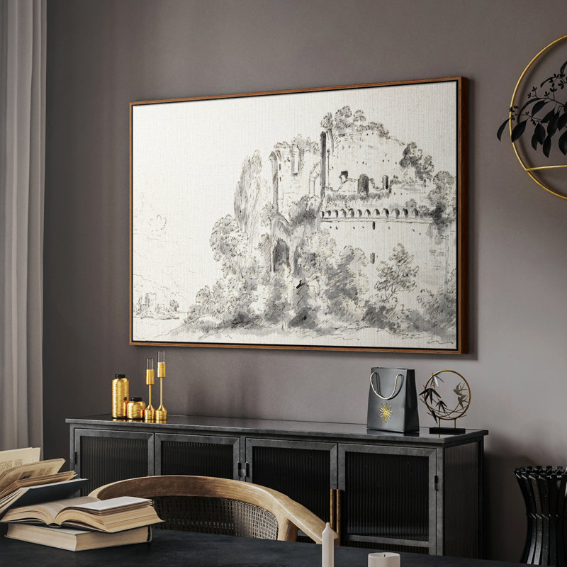 Paysage rétro CDXV - reproduction encadrée sur toile, Noyer, H 27 po x l 41 po