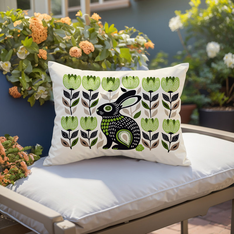 Coussin lombaire réversible intérieur / extérieur Zuko Rabbit, Rectangle H 14 po x l 20 po, Chartreuse