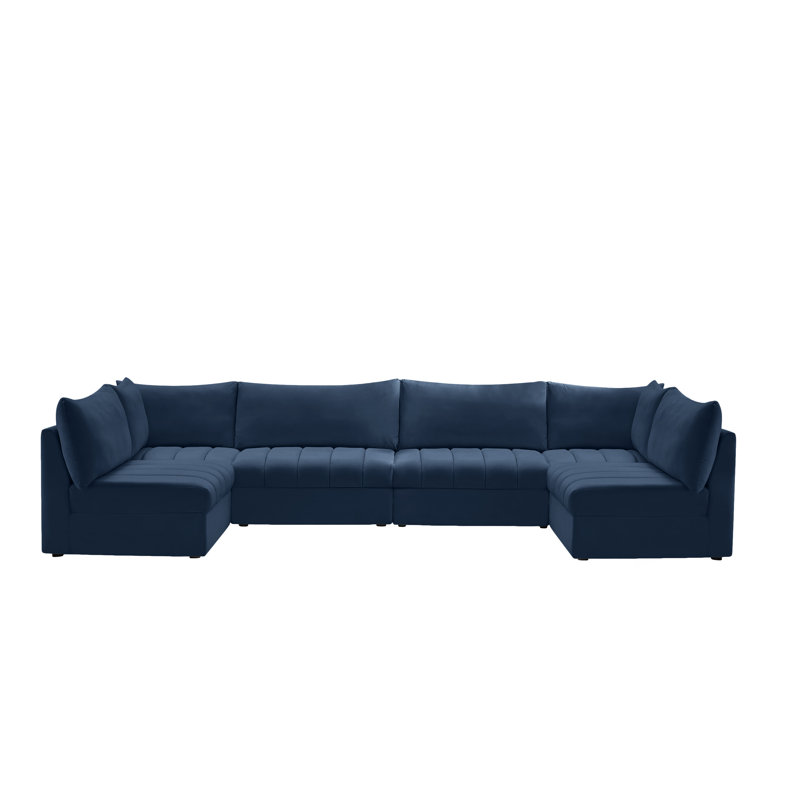 Canapé modulaire réversible en velours Haryson, Velours bleu marine