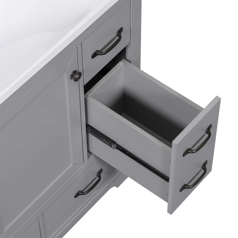 Base de meuble-lavabo moderne gris, six tiroirs, tablette réglable, cloison multifonctionnelle, conception autoportante, Gris
