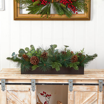 10'' Faux Pine Plant in Wood Planter