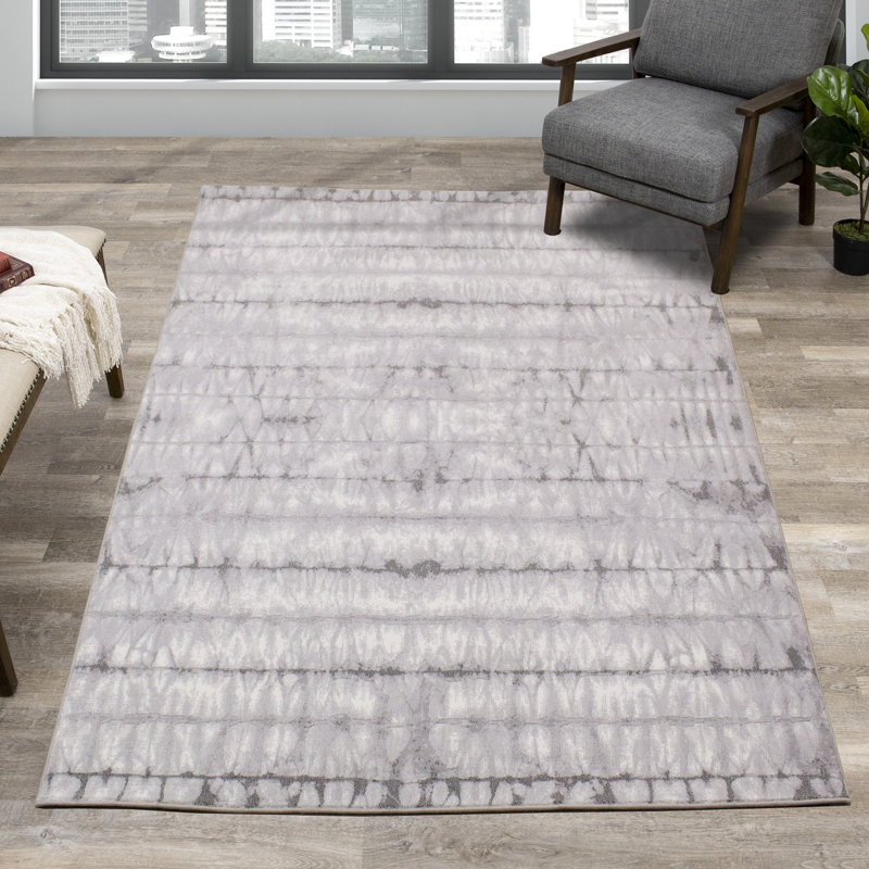 Tapis blanc à motif abstrait Wahkon, Rectangle 5 pi 3 po x 7 pi 7 po
