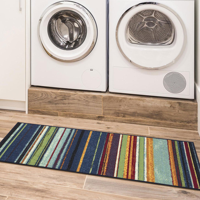 Multicolor Striped Non-Slip Synthetic Runner Rug, 2'7" x 9'10"