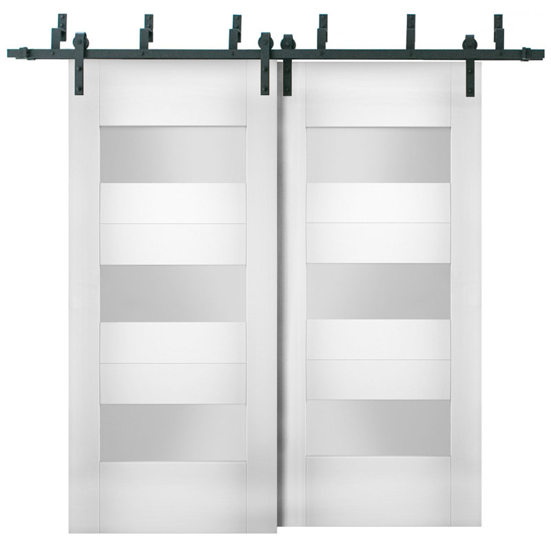 Sete Frosted Glass Bypass Barn White Doors, 60" x 80"