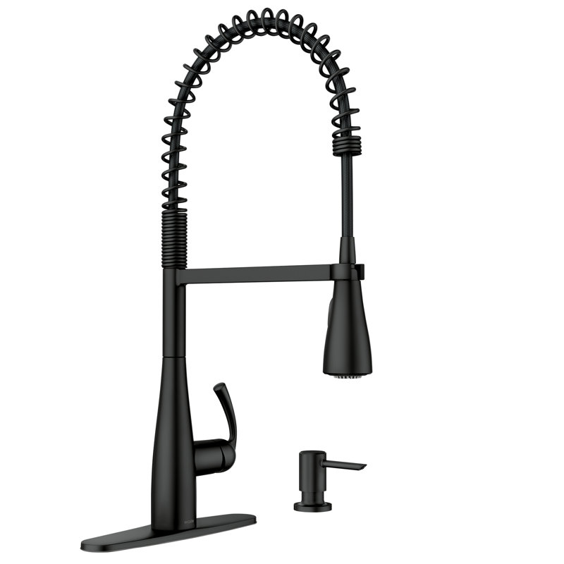 Moen Essie Pre-Rinse Spring Pull Down Single Handle Kitchen Faucet with Power Clean Technology and Soap Dispenser