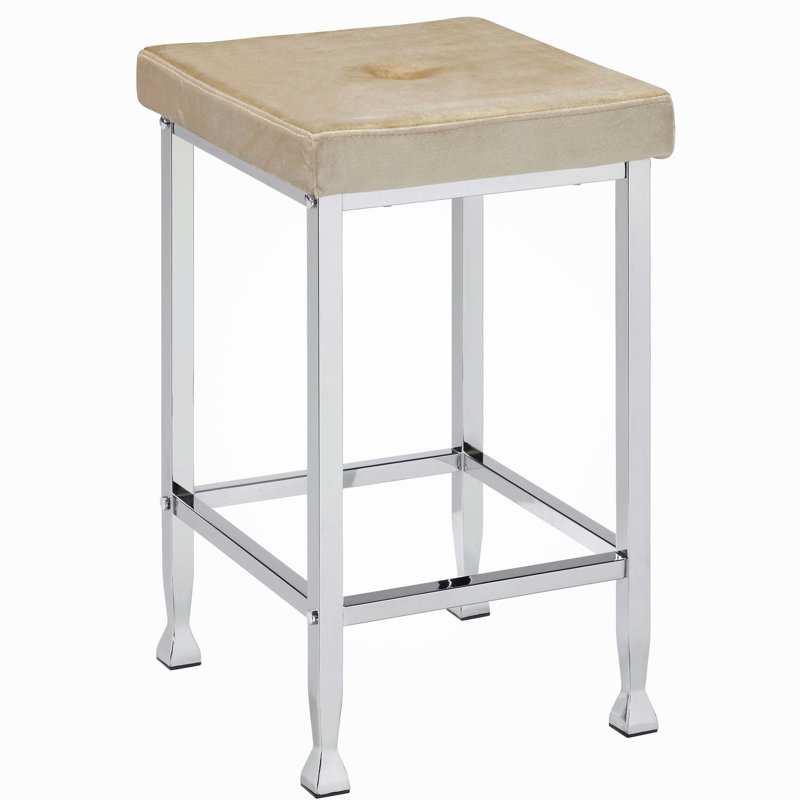 2 tabourets à hauteur de comptoir rembourrés beige et chrome 2 pièces