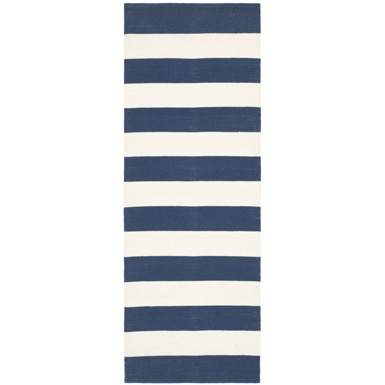 Brookvale Striped Handmade Flatweave Cotton Navy/Ivory Area Rug