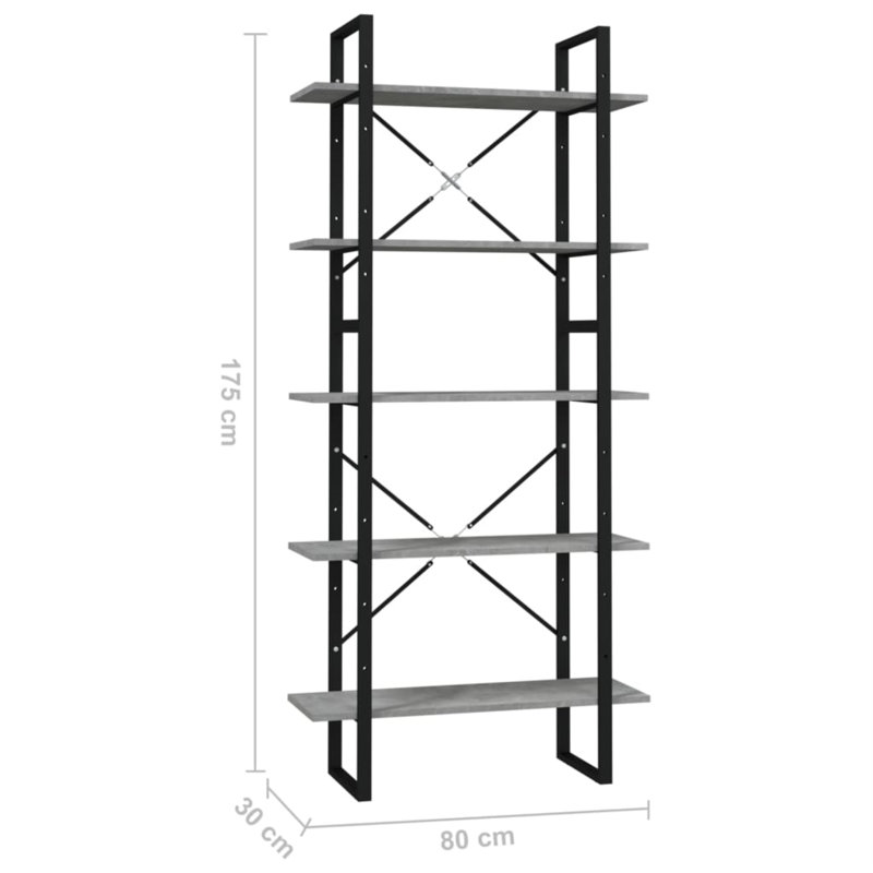 Bibliothèque Canne en bois d'ingénierie, Gris, (5 tablettes) H 68,9 po x l 39,4 po x P 11,8 po