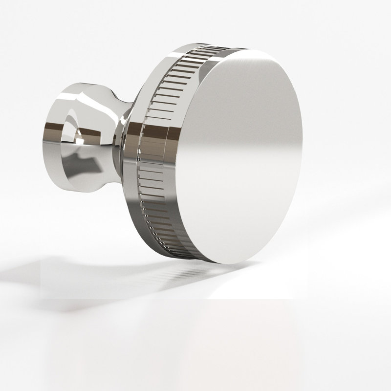 Round, Coined Sandwich Cabinet Knob, 1", Polished Nickel
