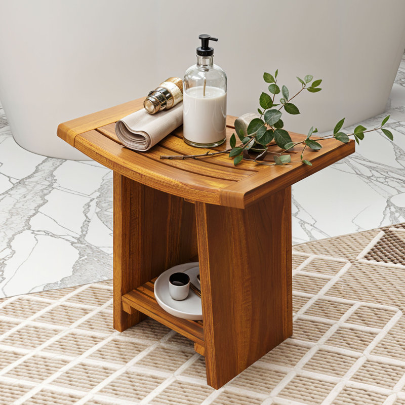 Banc de douche en teck avec tablettes inférieures
