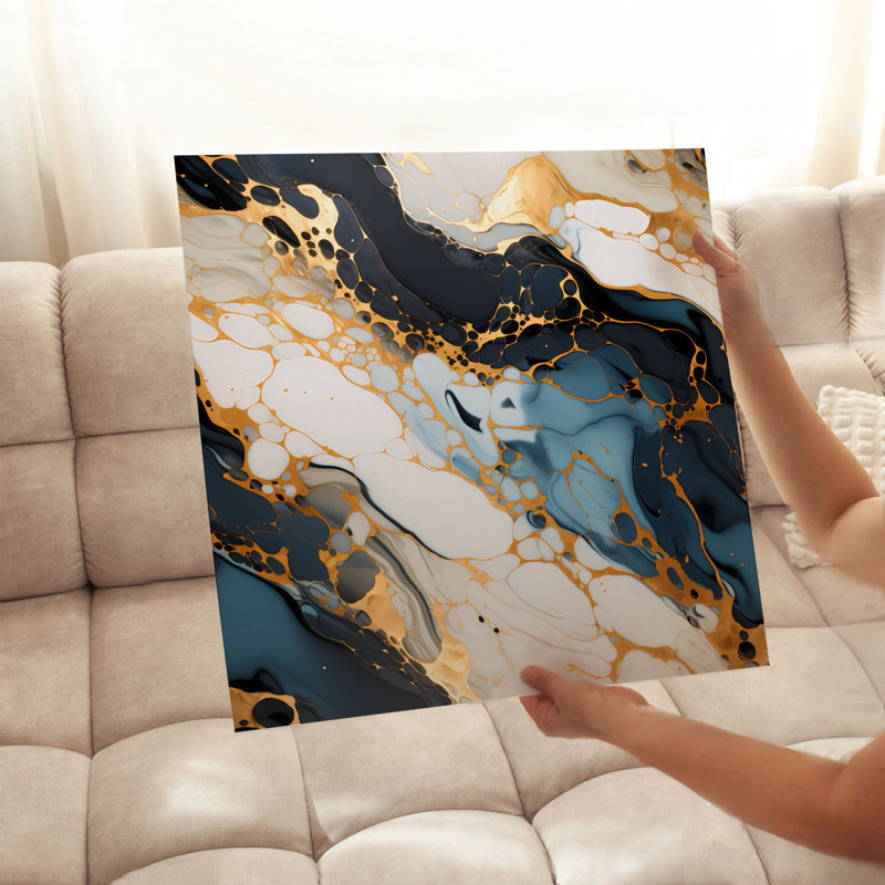 Abstrait noir et doré, coups de pinceau, art moderne moderne, sans cadre, H 14 po x l 14 po