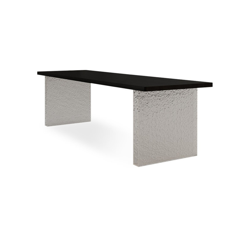 Black Rectangular Solid Wood + Acrylic desk, 29.53" H x 70.87" W x 23.62" D