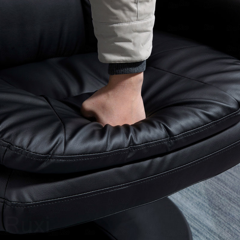 Fauteuil inclinable inclinable et repose-pieds avec base enveloppée, fauteuil inclinable pivotant en cuir avec repose-pieds et bureau personnel, noir