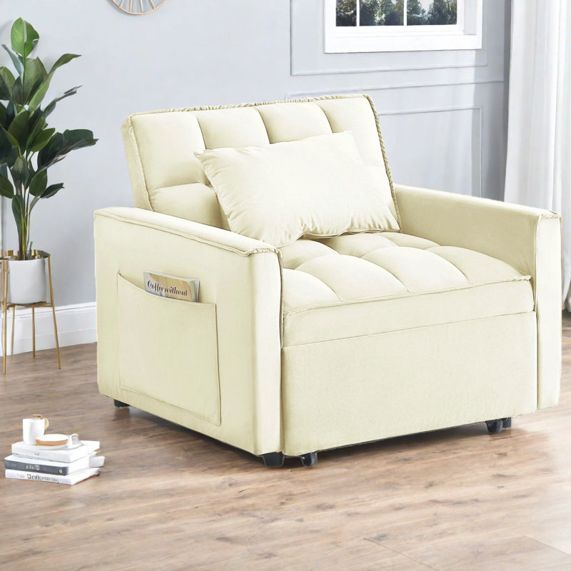 Canapé-lit réglable ajustable, métal blanc crème et bois pour les petits espaces