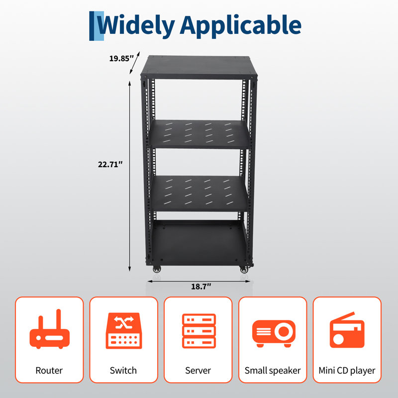 Armoire informatique robuste avec support pour roulettes et support mural