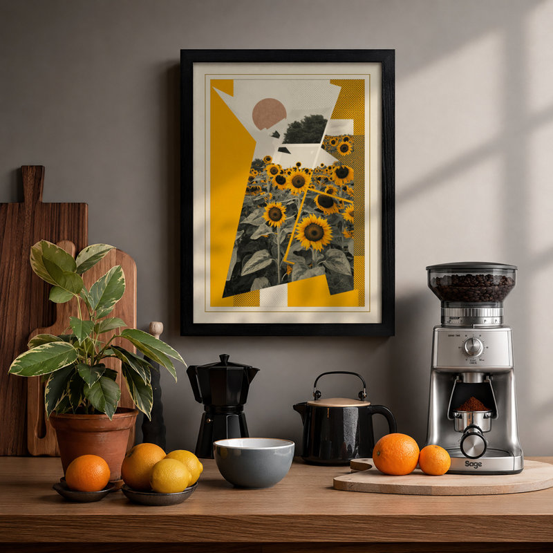 Sunflower Geometry Eclectic - Framed Print, A4 - 29.7 x 21.0 cm, Black