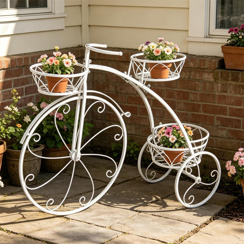 Support pour jardinière en métal Tricycle, White
