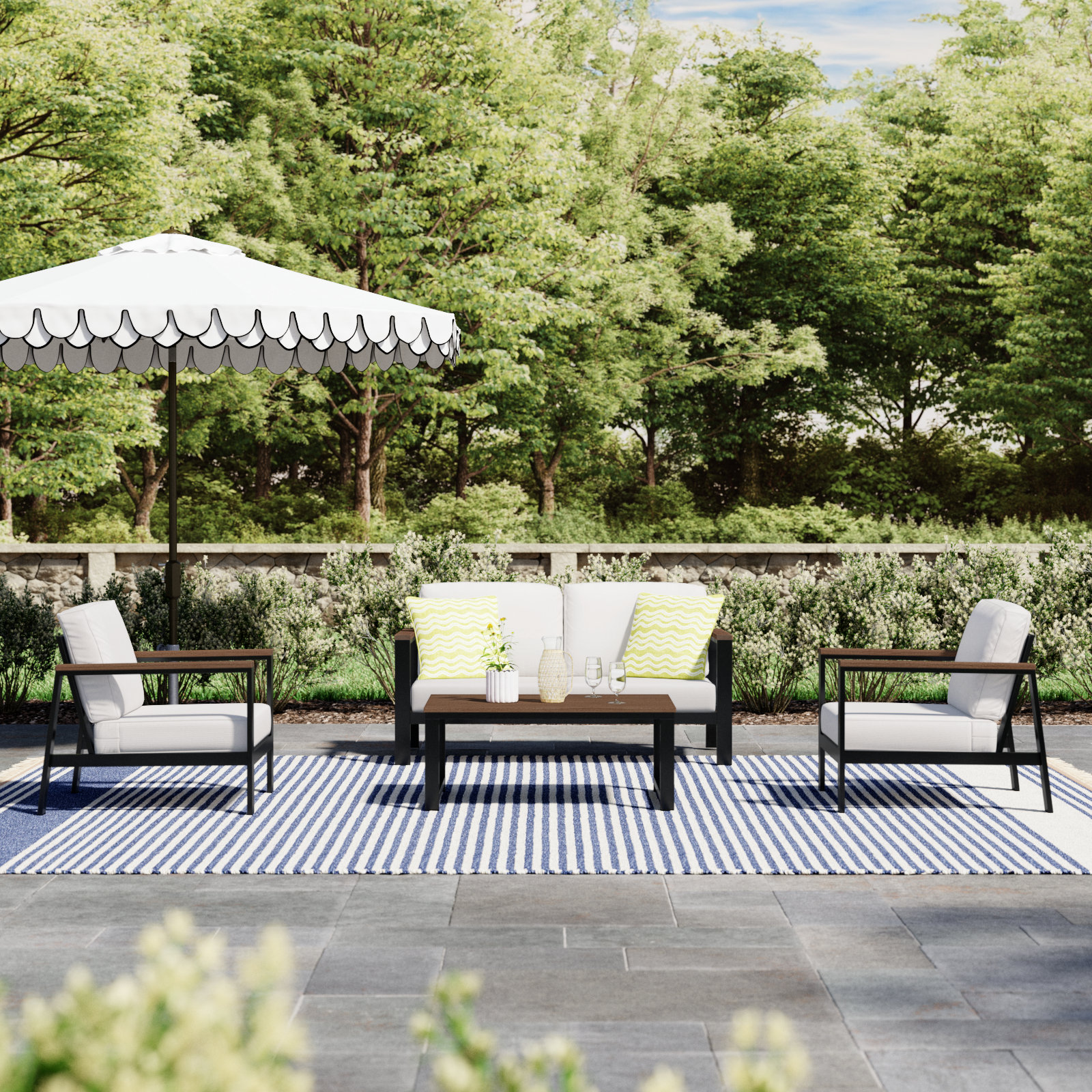 Townsend 4-Person Sunbrella® Patio Seating Group, Sunbrella® Canvas Natural, Antique Mahogany