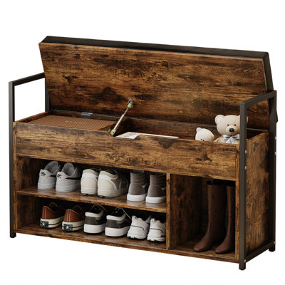 Banc à chaussures à 2 niveaux avec rangement, bois d'ingénierie et acier allié, 2 places, L 39 po x l 11 po x H 24 po, style moderne et classique
